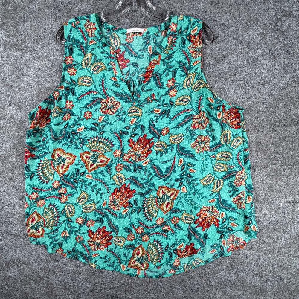 Maurices Plus Size‎ 3X Tank Top Teal Red Floral Sleeveless V-Neck Blouse Boho